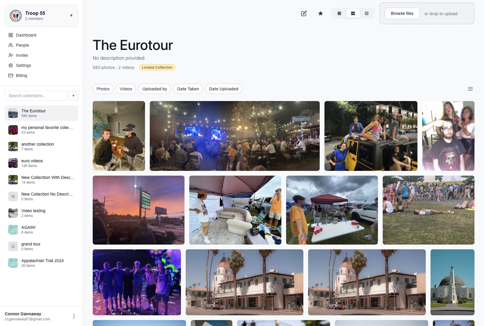Fika app showing a photo collection with multiple albums and shared photos