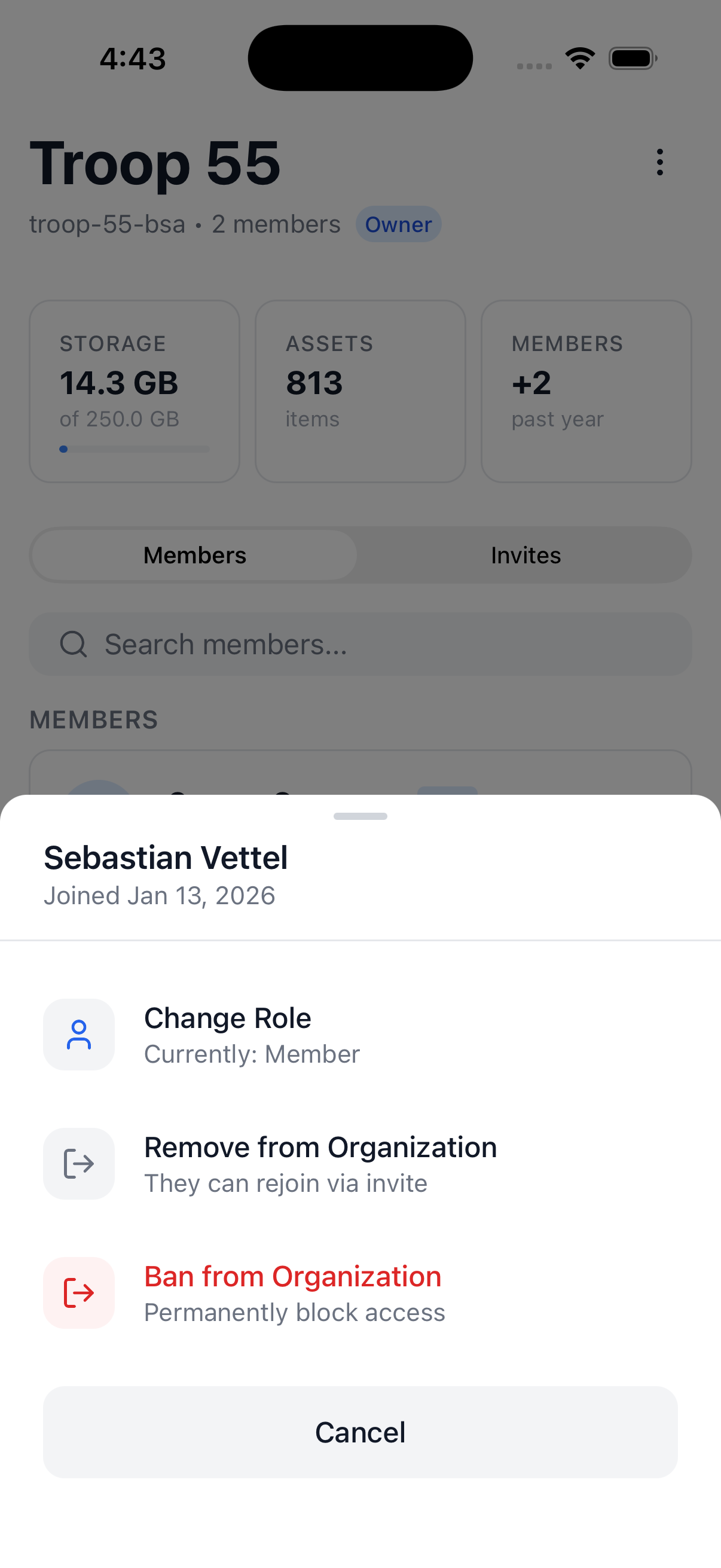 Fika app manage view